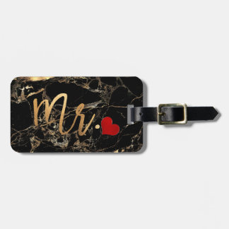 PixDezines MR BLACK MARBLE+フェイク金ゴールド ラゲッジタグ