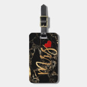 PixDezines MRS.ブラック大理石+フェイク金ゴールド ラゲッジタグ (正面縦)