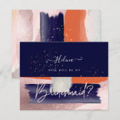 PixDezines Navy+Coral Will You..ブリデスメイド 招待状 (正面/裏面)