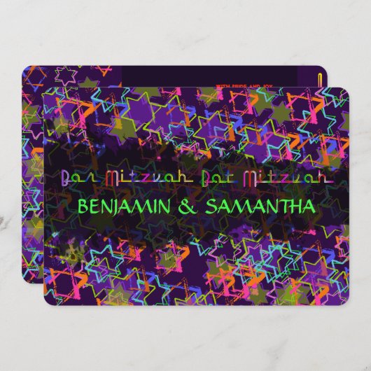 PixDezines NEON/グランジSTARS/バー+バルミツワー 招待状 (正面/裏面)