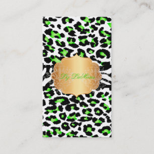 PixDezines neon green cheetah+zebra 名刺