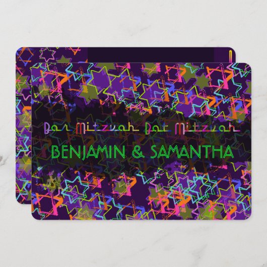 PixDezines NEON/GRUNG STARS/バー+バルミツワー 招待状 (正面/裏面)