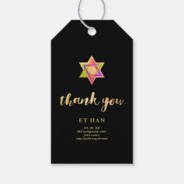 PixDezines Neon Lights Star of Davidバー（ユダヤ教の）バル・ミツ ギフトタグ