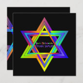 PixDezines Neon Sign Star of David/バー（ユダヤ教の）バル・ミツバ 招待状 (正面/裏面)