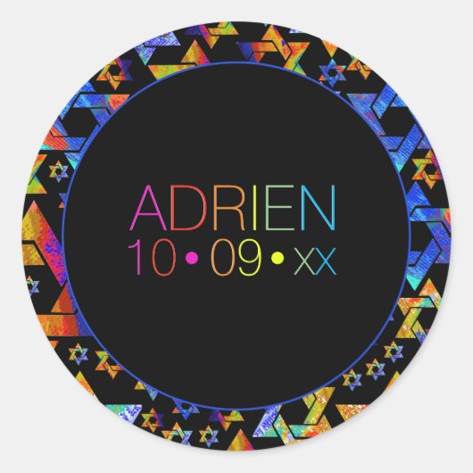 PixDezines Neonsタイポグラフィバー(ユダヤ教の)バル・ミツバーロゴ ラウンドシール (正面)