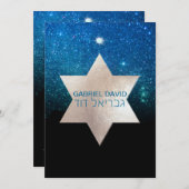 PixDezines Night Sky/ティール(緑がかった色)/タイポグラフィ/バー(ユダヤ教の 招待状 (正面/裏面)