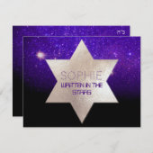 PixDezines Night Sky/Purple/(ユダヤ教の)バル・ミツバーお祝い 招待状 (正面/裏面)