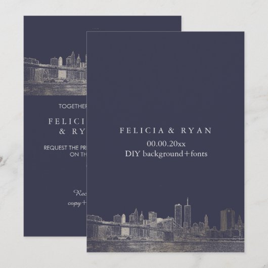 PixDezines NYC Skyline/フェイクSilver/DIY Bckgrnd 招待状 (正面/裏面)