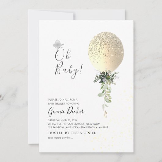 PixDezines Ohベビーバルーンベビーシャワー 招待状 (正面)