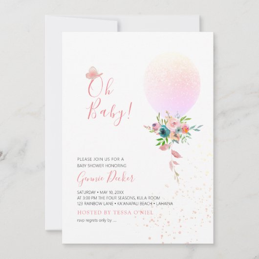 PixDezines Ohベビーバルーンベビーシャワー 招待状 (正面)
