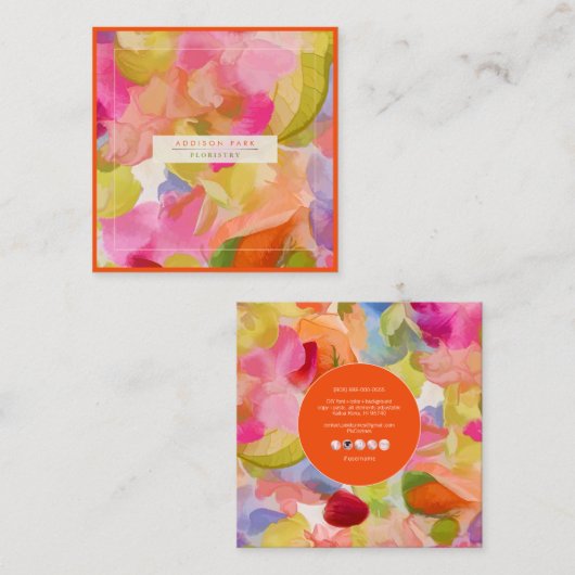 PixDezines O'kika水色の花、蘭 スクエア名刺 (正面/裏面)