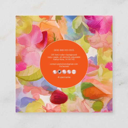 PixDezines O'kika水色の花、蘭 スクエア名刺 (裏面)