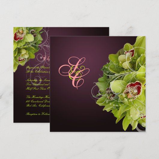 PixDezines Orchid +装飾用の飾り 招待状 (正面/裏面)