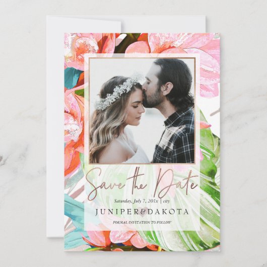 PixDezines Orchid Isle、パーム、熱帯日付救(Tropical Date) 招待状 (正面)