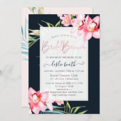 PixDezines Orchid Isle、ブライダルブランチNavy+Pink 招待状 (正面/裏面)