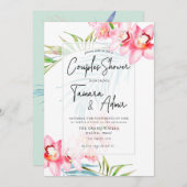PixDezines Orchid Isle、熱帯カップルのシャワー 招待状 (正面/裏面)