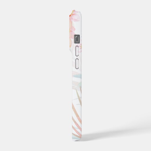 PixDezines Orchid Isle, Peachy Orchids Blue Palms iPhoneケース (左側面)