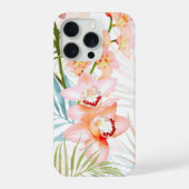 PixDezines Orchid Isle, Peachy Orchids Blue Palms iPhoneケース (裏面)