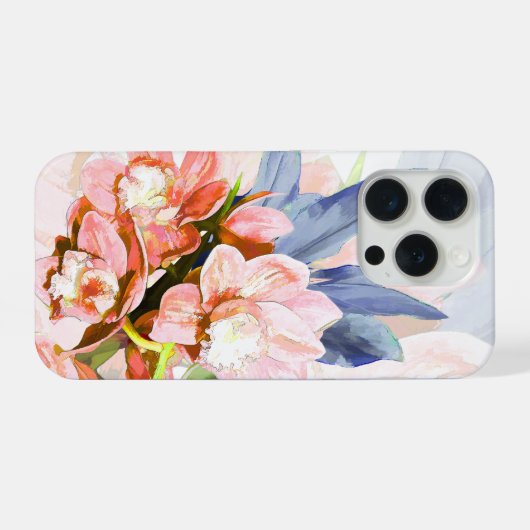 PixDezines Orchid Isle, Peachy Orchids Blue Ti iPhoneケース (裏面横)