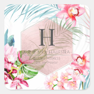 PixDezines Orchid Isle, Pink Orchid+Palm スクエアシール