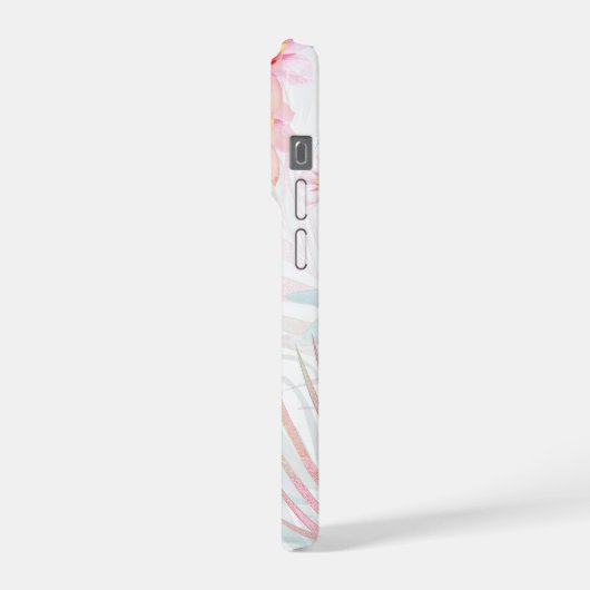 PixDezines Orchid Isle, Pink Orchids Blue Palms iPhoneケース (左側面)