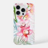 PixDezines Orchid Isle, Pink Orchids Blue Palms iPhoneケース (裏面)