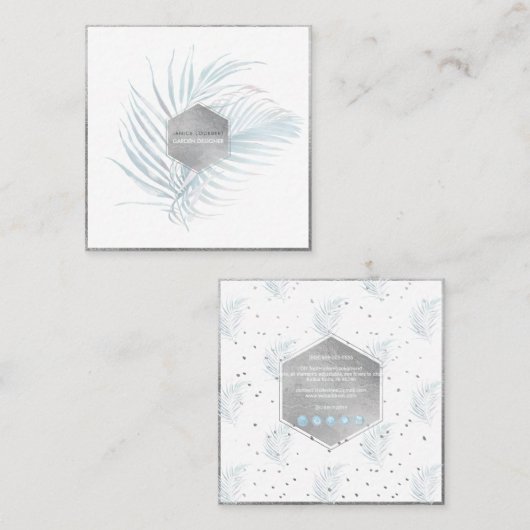 PixDezines PALM、ほこりっぽいライトブルー スクエア名刺 (正面/裏面)