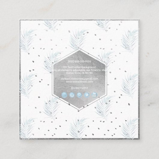 PixDezines PALM、ほこりっぽいライトブルー スクエア名刺 (裏面)