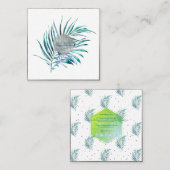 PixDezines PALM FRONDS、ティール(緑がかった色)ブルー スクエア名刺 (正面/裏面)