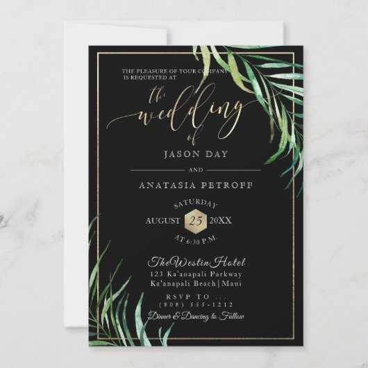 PixDezines Palm Fronds+ハニカム 招待状 (正面)