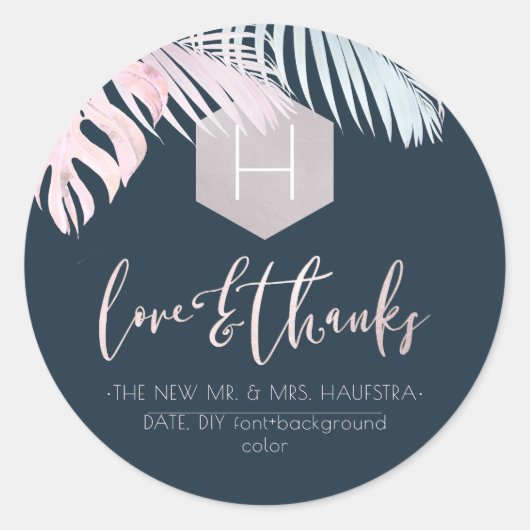 PixDezines Palmsモノグラム赤面シルバー，ありがとう ラウンドシール (正面)