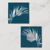 PixDezines PALMS, ダスティ ライトブルー スクエア名刺 (正面/裏面)