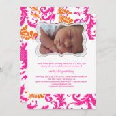 PixDezines pavo damask/birth announce/shower 招待状 (正面/裏面)