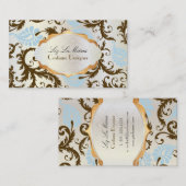 PixDezines pavo damask/chocolate+blue 名刺 (正面/裏面)