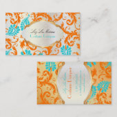 PixDezines pavo damask/coral+aqua 名刺 (正面/裏面)