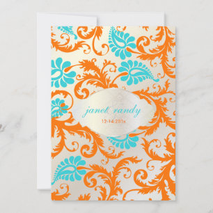 PixDezines pavo damask/coral+aqua 招待状
