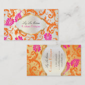 PixDezines pavo damask/tangerine tago+passion pink 名刺 (正面/裏面)