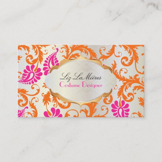 PixDezines pavo damask/tangerine tago+passion pink 名刺 (正面)