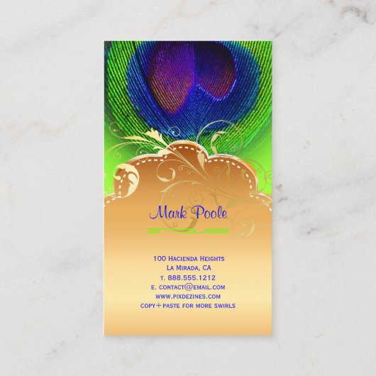 PixDezines Peacockの目+フィルグリー渦巻き 名刺 (裏面)