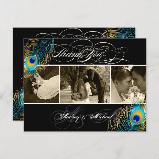 PixDezines Peacockの結婚写真ありがとう ポストカード (正面/裏面)