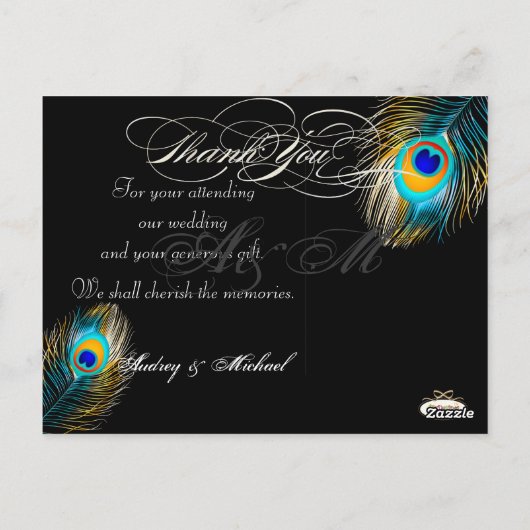 PixDezines Peacockの結婚写真ありがとう ポストカード (裏面)