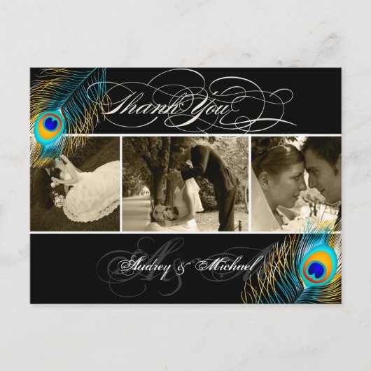 PixDezines Peacockの結婚写真ありがとう ポストカード (正面)
