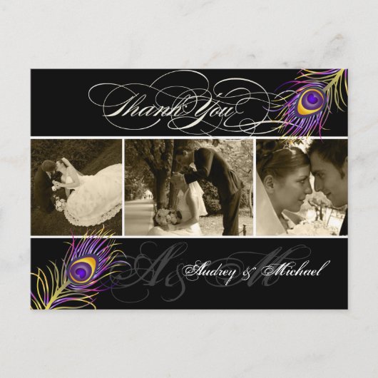 PixDezines Peacockの結婚写真ありがとう ポストカード (正面)