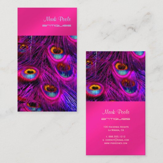 PixDezines Peacockの羽毛/サイケデリック暗い赤紫色 名刺 (正面/裏面)