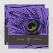 PixDezines Peacockフェザー招待状/紫 招待状 (正面/裏面)