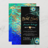PixDezines Peacockブライダルシャワー+フェイク金ゴールド 招待状 (正面/裏面)