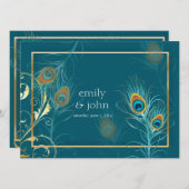 PixDezines peacock羽根/ティール(緑がかった色) 招待状 (正面/裏面)