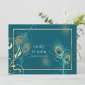 PixDezines peacock羽根/ティール(緑がかった色) 招待状 (スタンド正面)