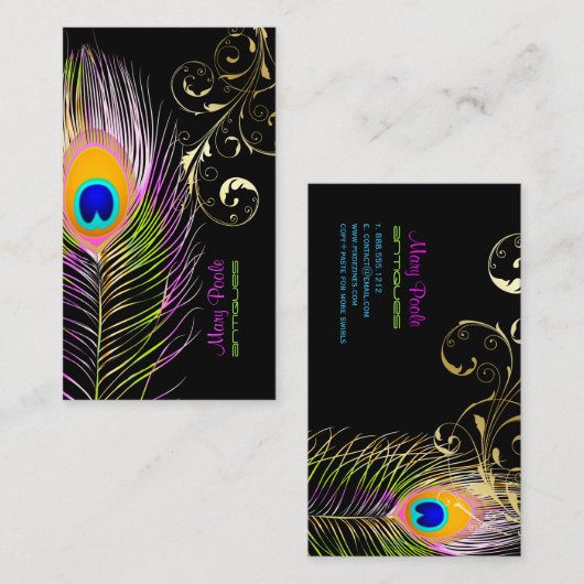 PixDezines Peacock+フィリグリー旋回 名刺 (正面/裏面)