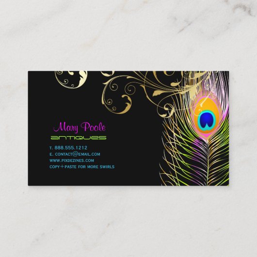 PixDezines Peacock+フィリグリー旋回 名刺 (裏面)